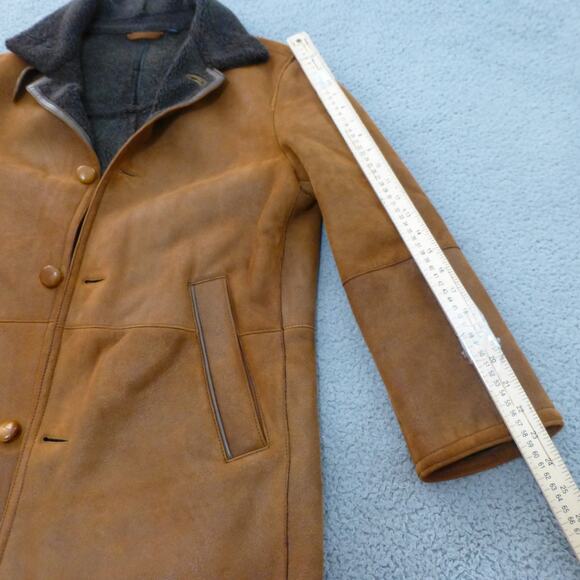 Moriano Spanish Merino Shearling Coat Mens 38 Brown Button Front - Picture 12 of 15